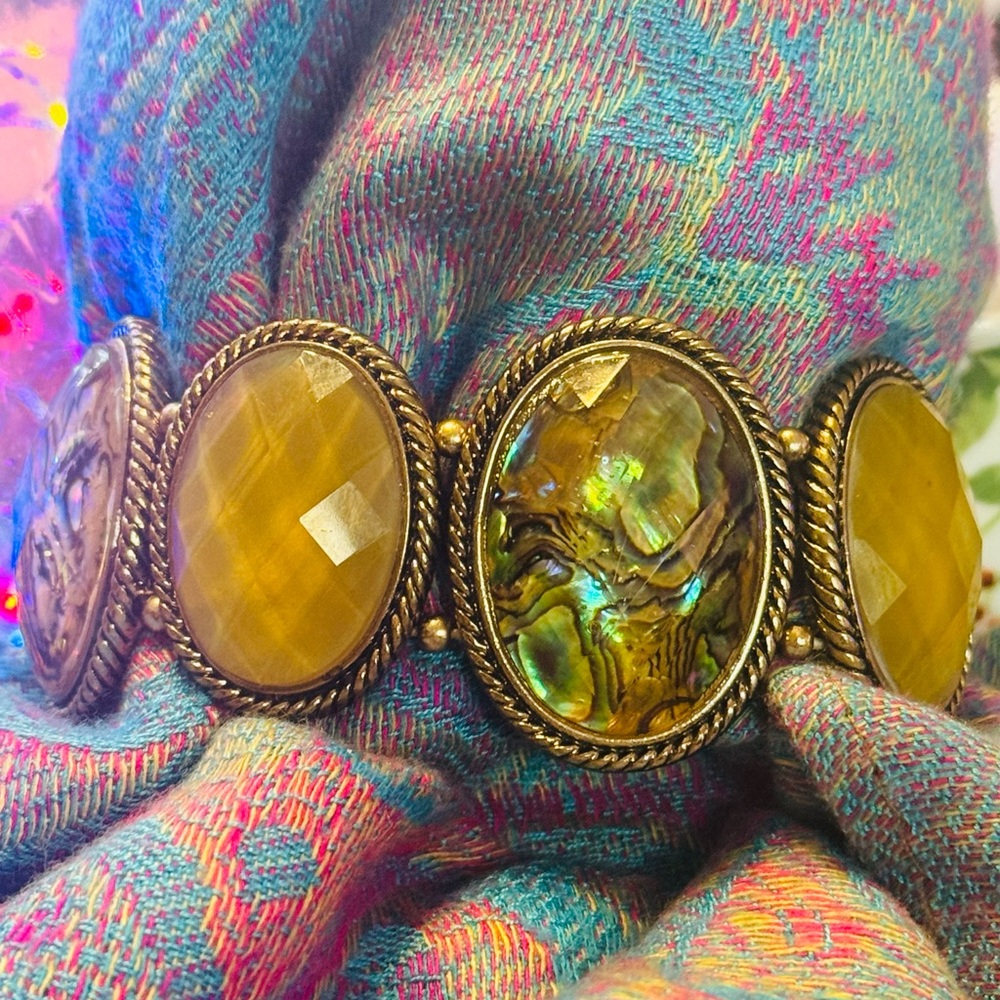 Abalone and amber costume stretch bracelet